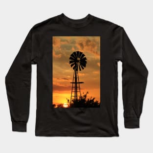 Kansas Windmill at Sunset with clouds Long Sleeve T-Shirt